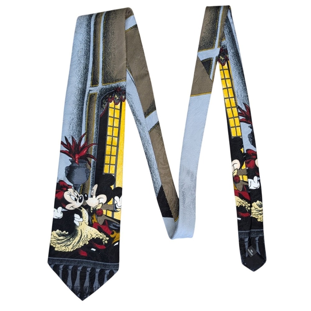 90s Vintage Disney Minnie Mickey Dance Black Graphic Neck Tie